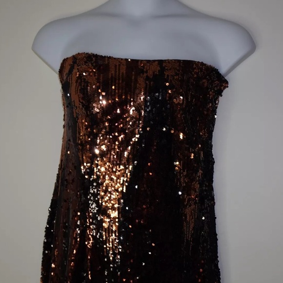 By Anthropologie Strapless Sequin Mini Dress Size: 22W New Black & Copper NWT - Picture 4 of 12